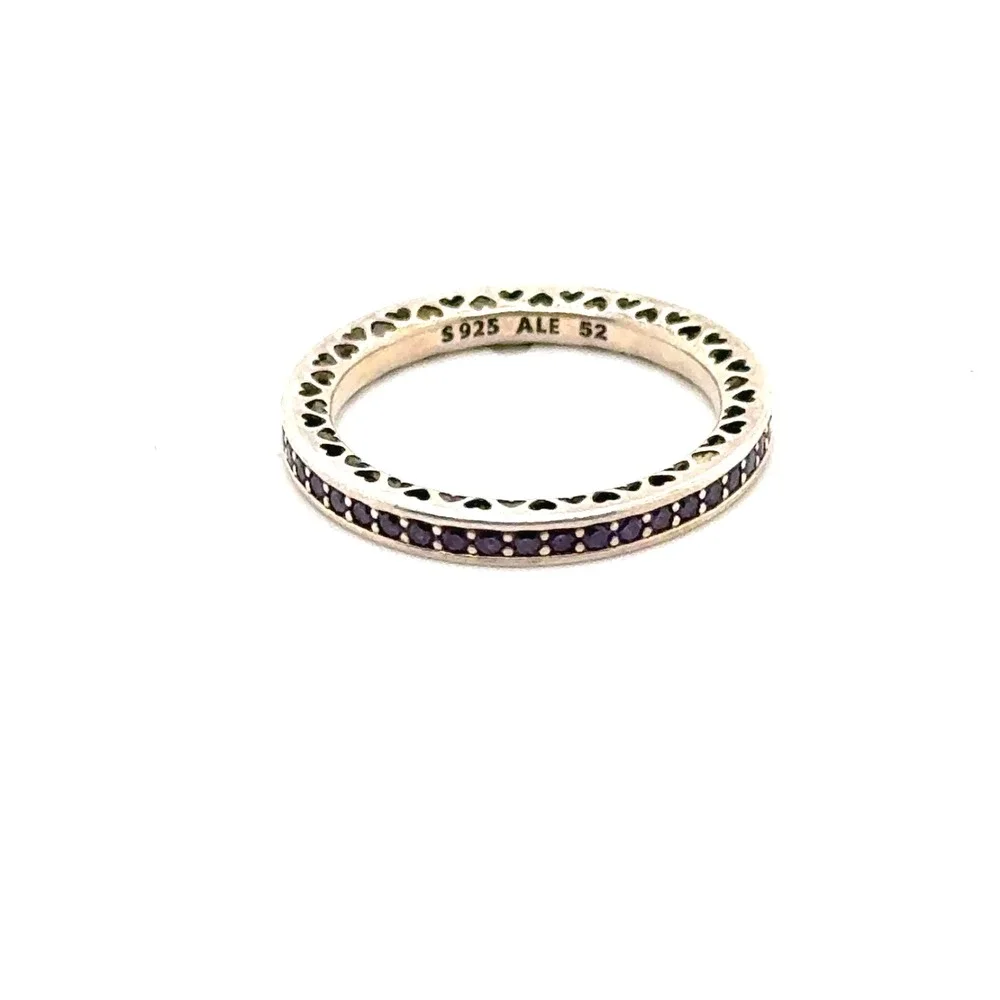 Pandora Radiant Hearts Lavender Enamel Purple CZ Ring Sterling Silver Size 6 52